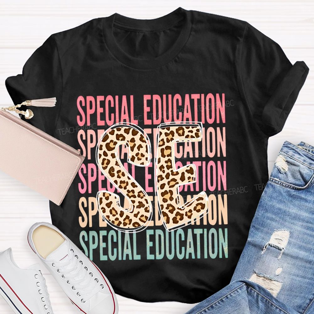 Special Education Leopard Print Letters Teacher T-shirt