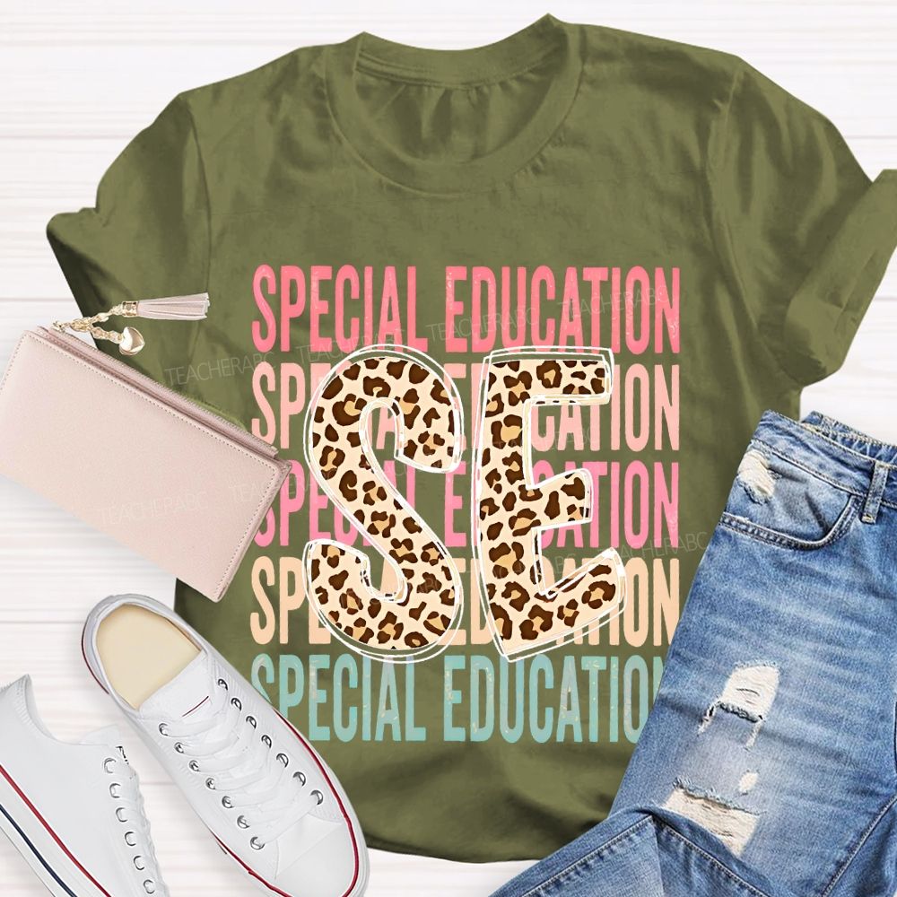 Special Education Leopard Print Letters Teacher T-shirt