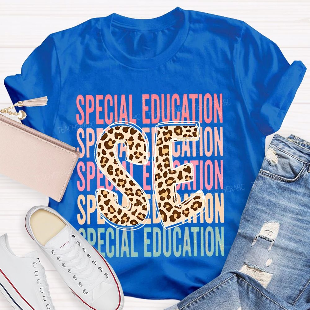 Special Education Leopard Print Letters Teacher T-shirt