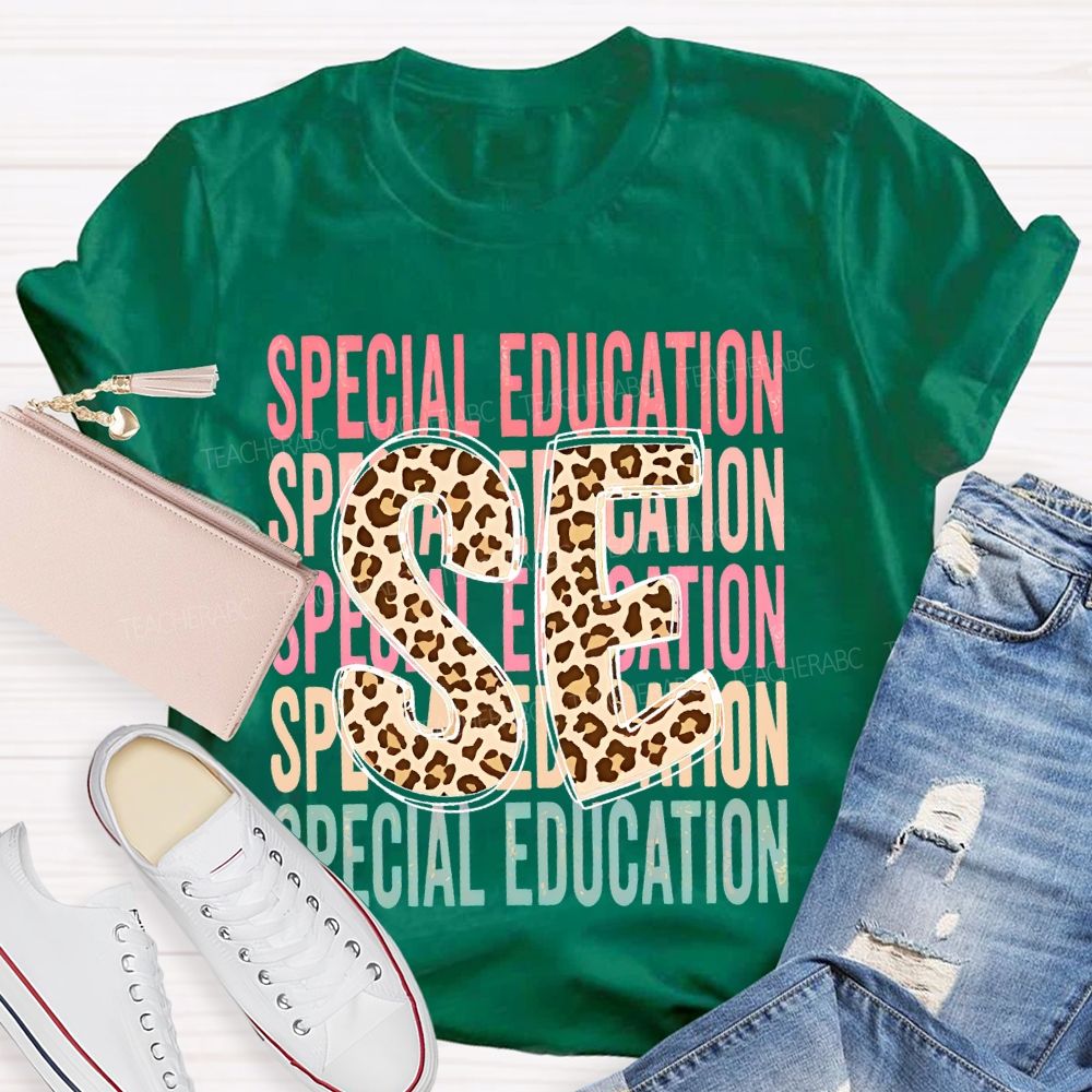 Special Education Leopard Print Letters Teacher T-shirt