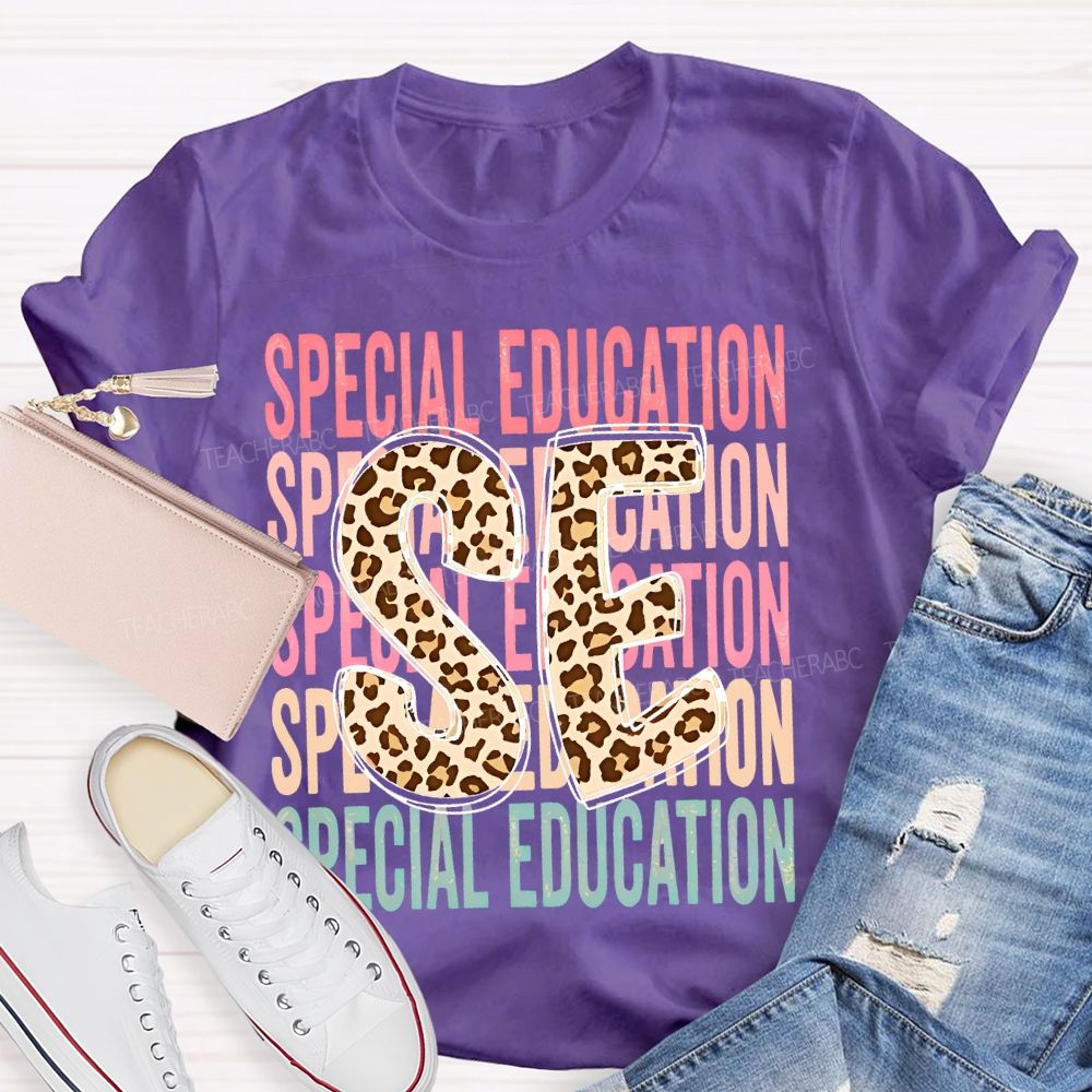 Special Education Leopard Print Letters Teacher T-shirt