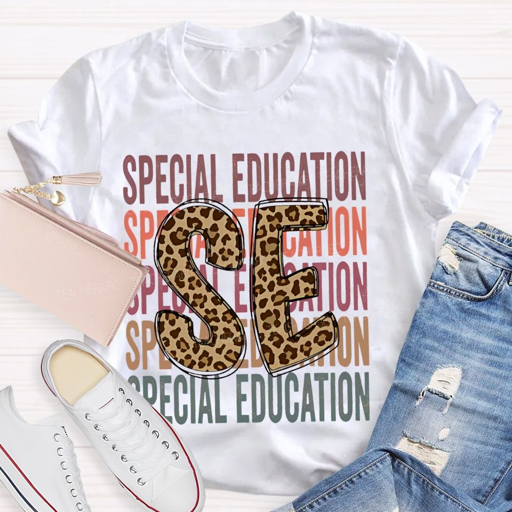 Special Education Leopard Print Letters Teacher T-shirt