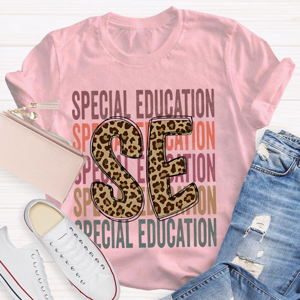 Special Education Leopard Print Letters Teacher T-shirt