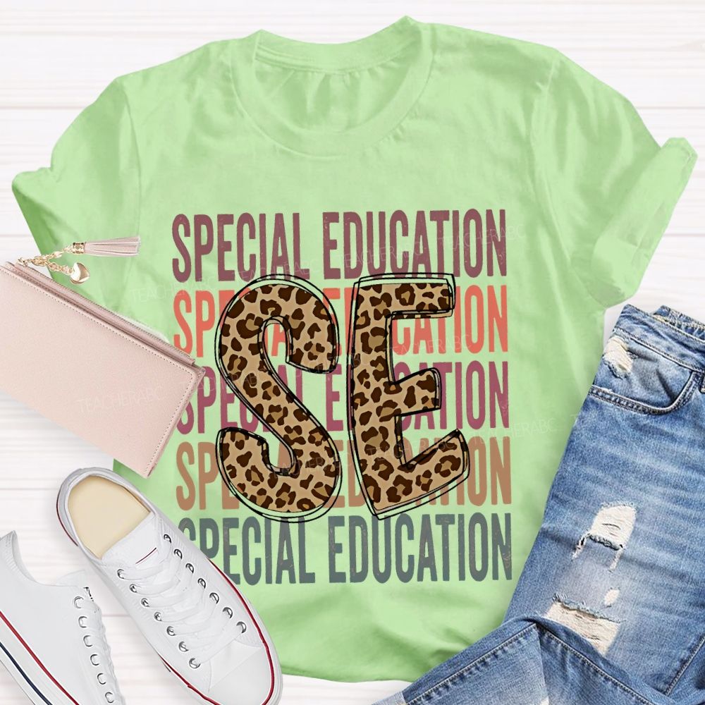 Special Education Leopard Print Letters Teacher T-shirt