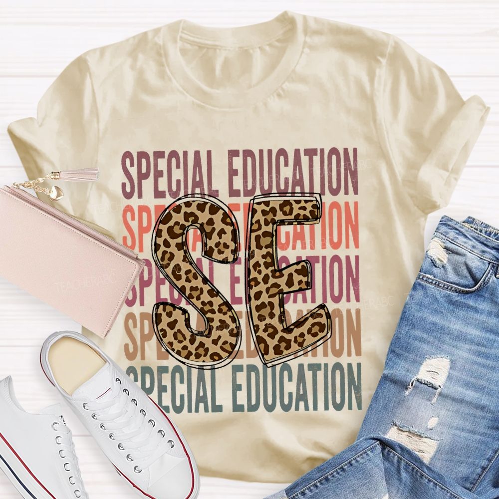Special Education Leopard Print Letters Teacher T-shirt