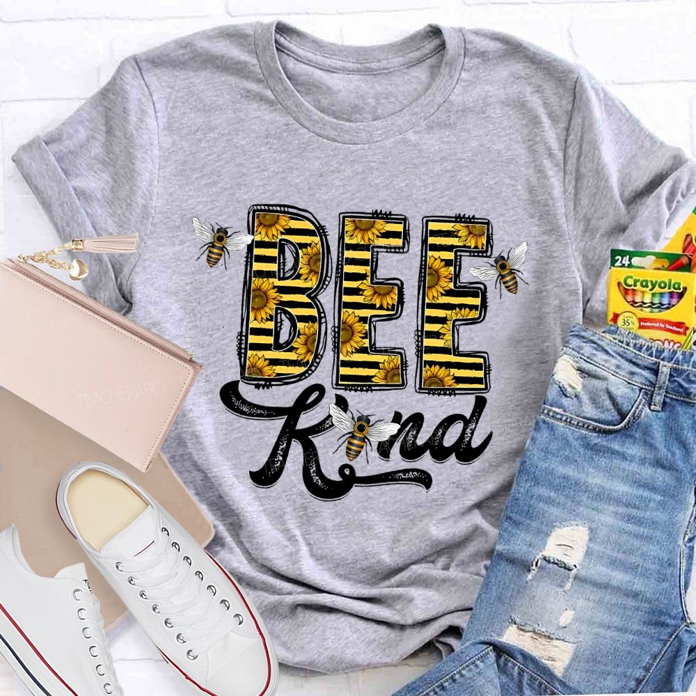 Bee Kind Sunflower Letters Teacher T-shirt
