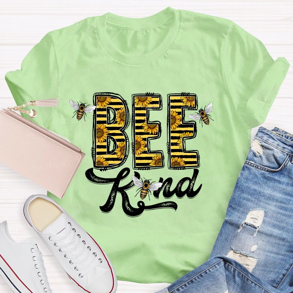 Bee Kind Sunflower Letters Teacher T-shirt