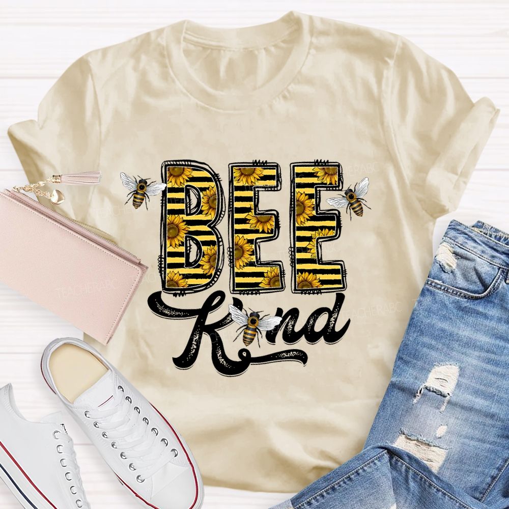 Bee Kind Sunflower Letters Teacher T-shirt