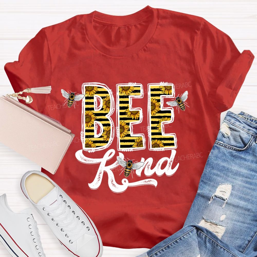 Bee Kind Sunflower Letters Teacher T-shirt