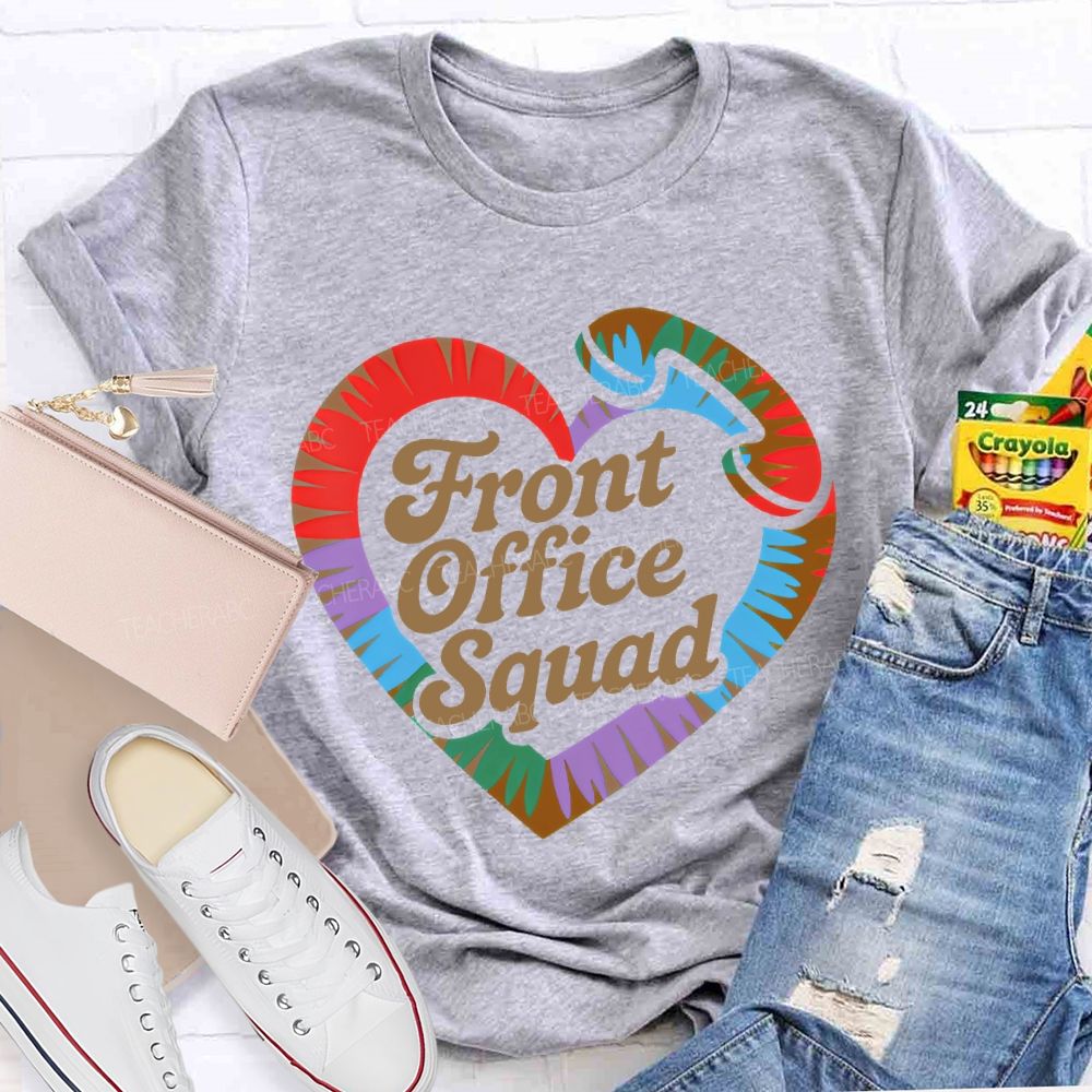 Front Office Squad Colorful Heart Letters Teacher T-shirt