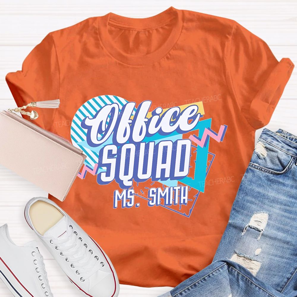 Personalized Name Office Squad Stripes Teacher T-shirt