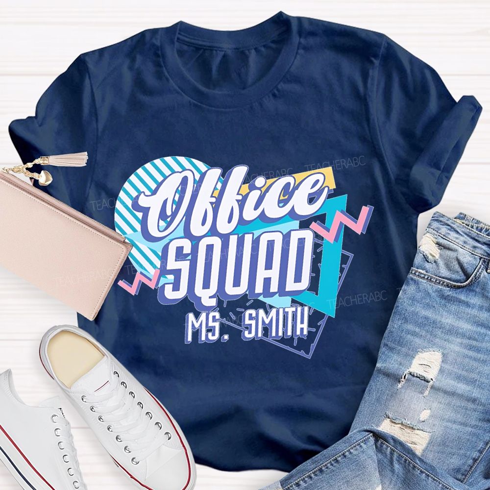 Personalized Name Office Squad Stripes Teacher T-shirt