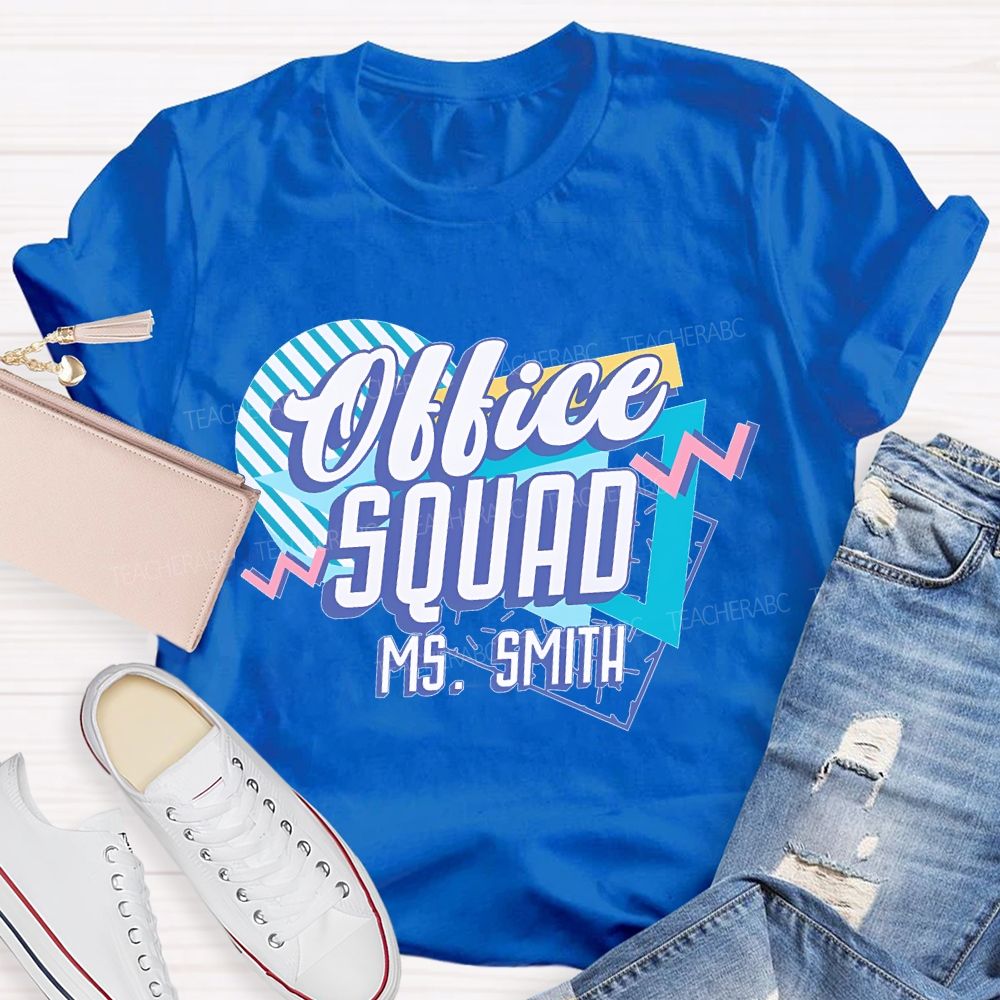 Personalized Name Office Squad Stripes Teacher T-shirt
