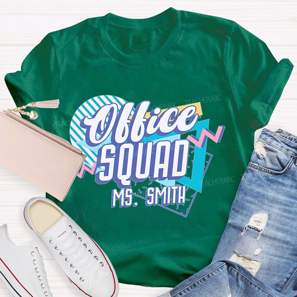Personalized Name Office Squad Stripes Teacher T-shirt