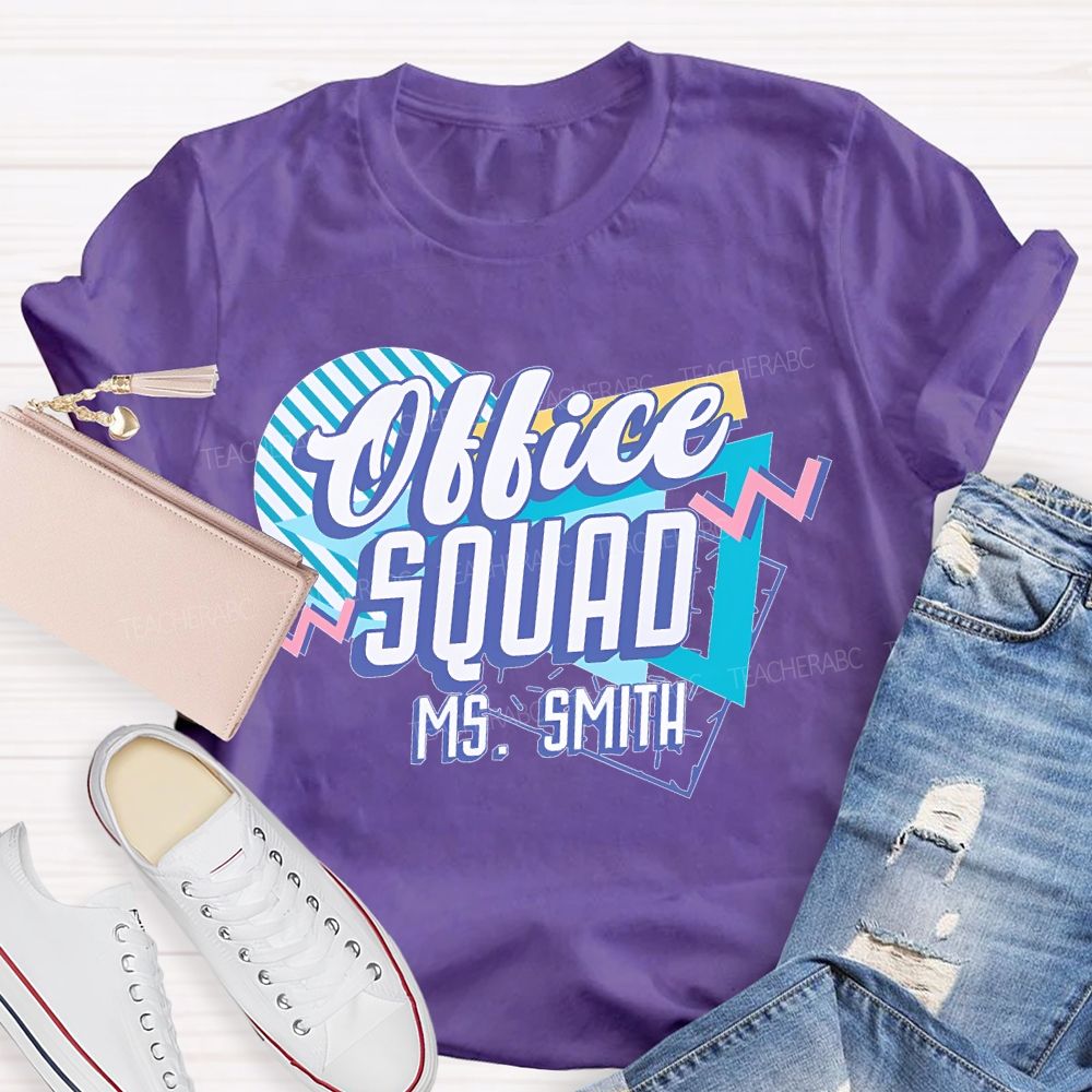 Personalized Name Office Squad Stripes Teacher T-shirt