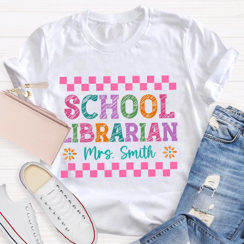 Personalized Name School Librarian Grid Teacher T-shirt