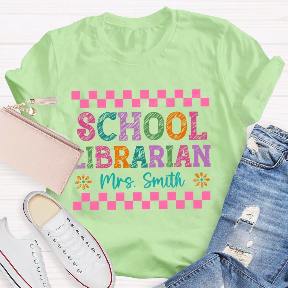 Personalized Name School Librarian Grid Teacher T-shirt