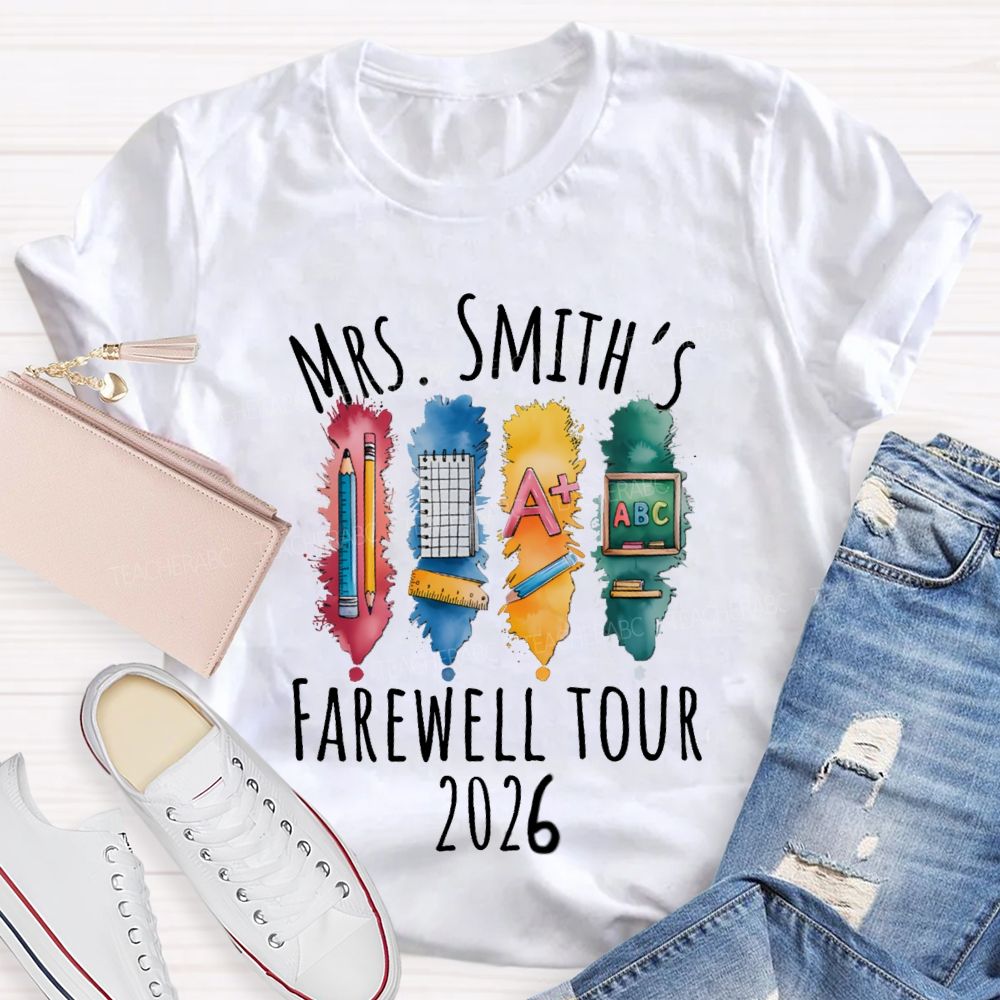 Personalized Name Farewell Tour Pencil Ruler Teacher T-Shirt