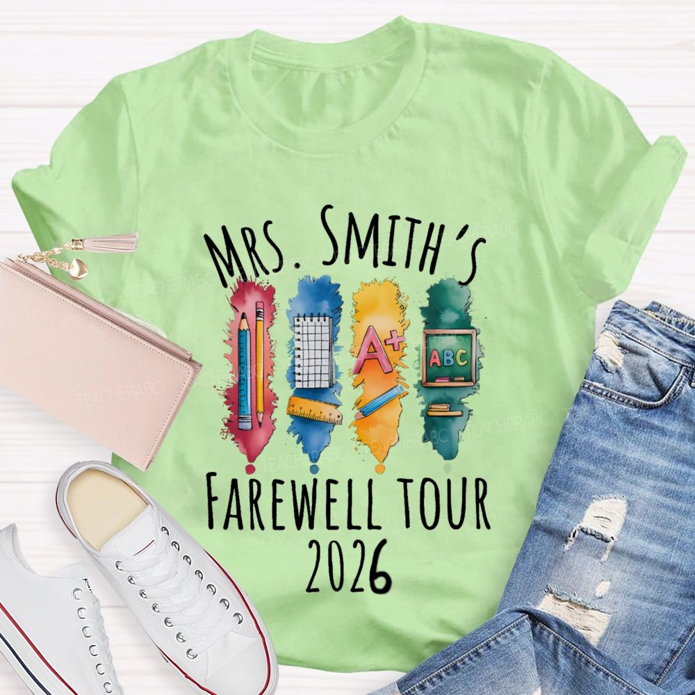 Personalized Name Farewell Tour Pencil Ruler Teacher T-Shirt
