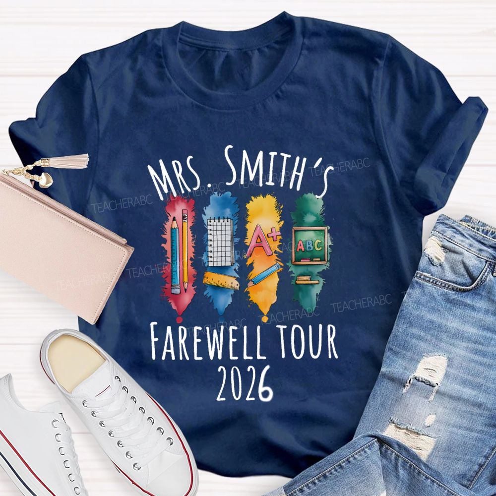 Personalized Name Farewell Tour Pencil Ruler Teacher T-Shirt
