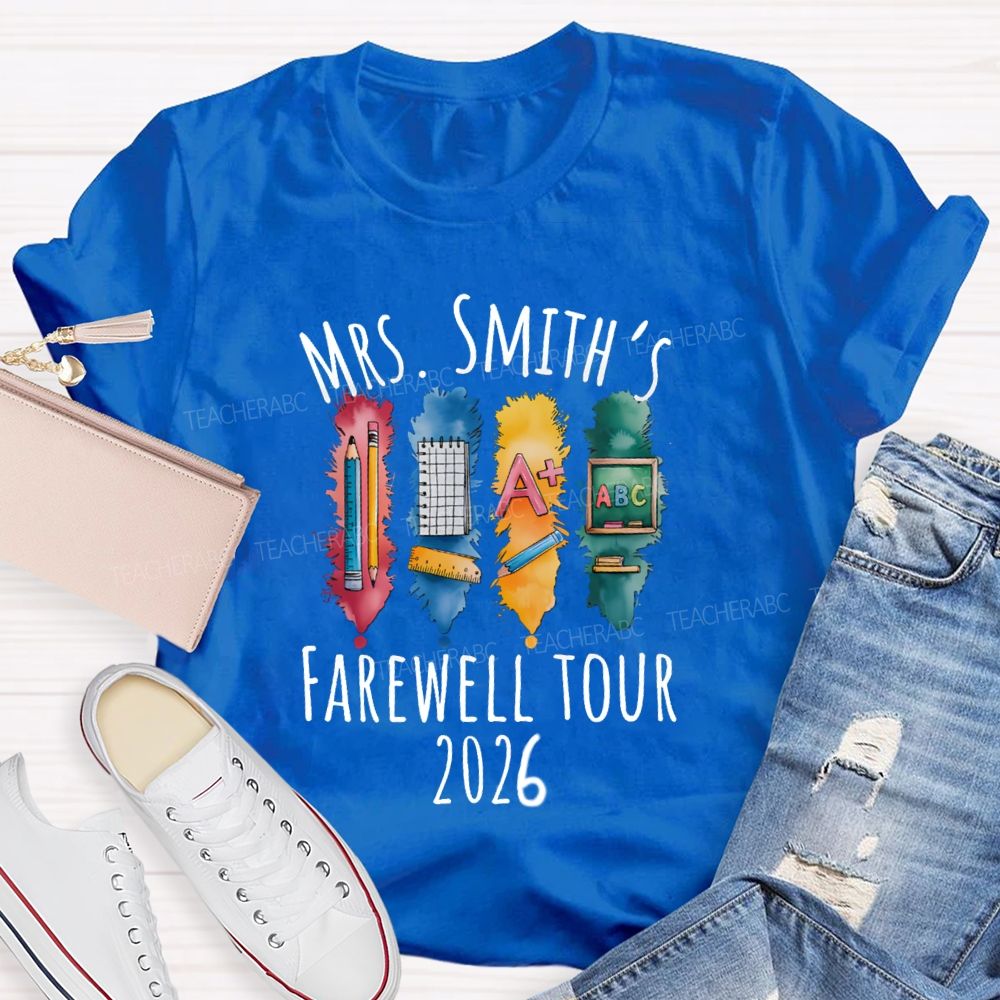 Personalized Name Farewell Tour Pencil Ruler Teacher T-Shirt