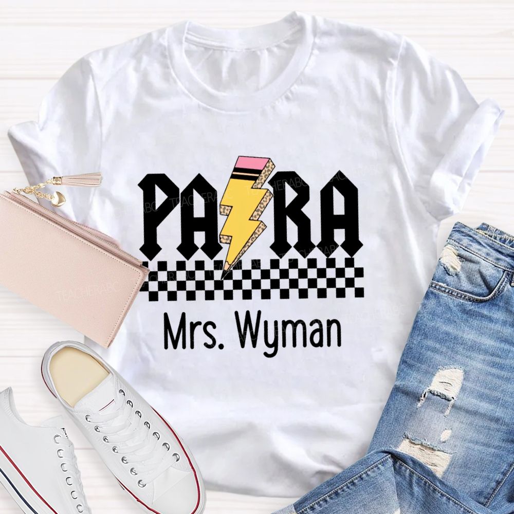 Personalized Name Para Pencil Chessboard Teacher T-Shirt