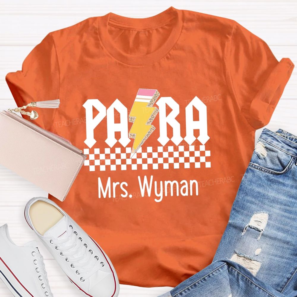 Personalized Name Para Pencil Chessboard Teacher T-Shirt