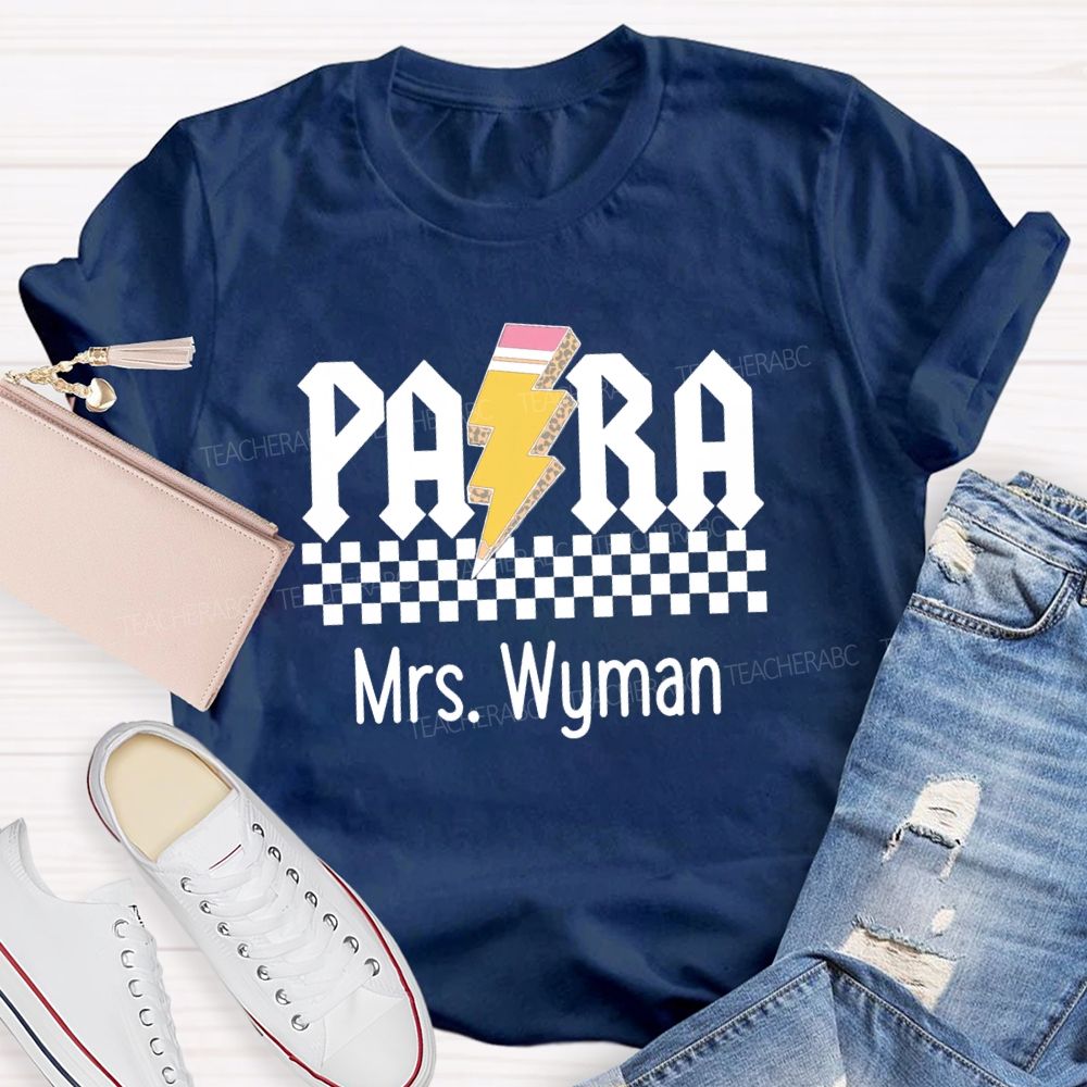 Personalized Name Para Pencil Chessboard Teacher T-Shirt