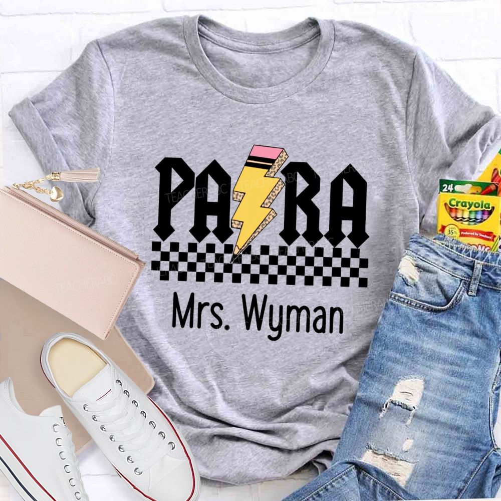 Personalized Name Para Pencil Chessboard Teacher T-Shirt