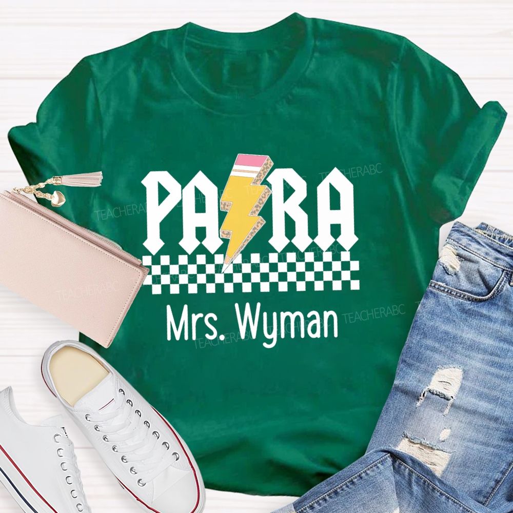 Personalized Name Para Pencil Chessboard Teacher T-Shirt
