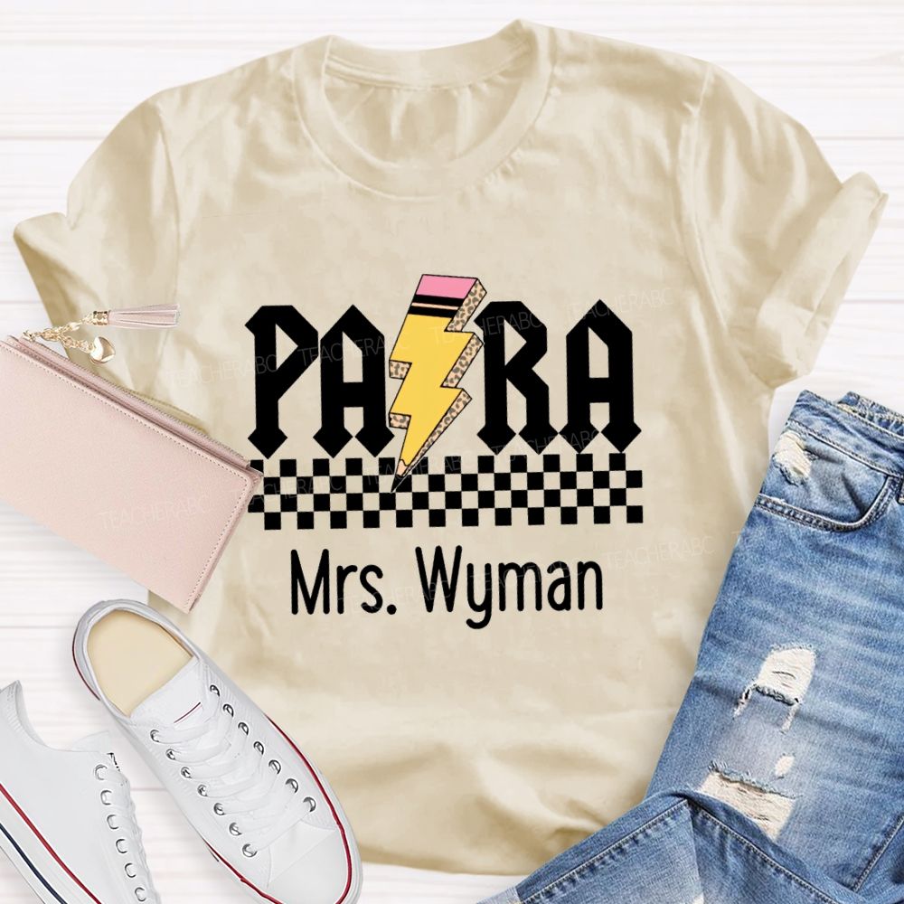 Personalized Name Para Pencil Chessboard Teacher T-Shirt