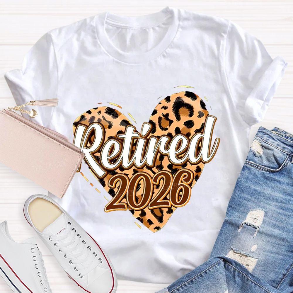 Retired 2026 Leopard-Print Heart Teacher T-shirt