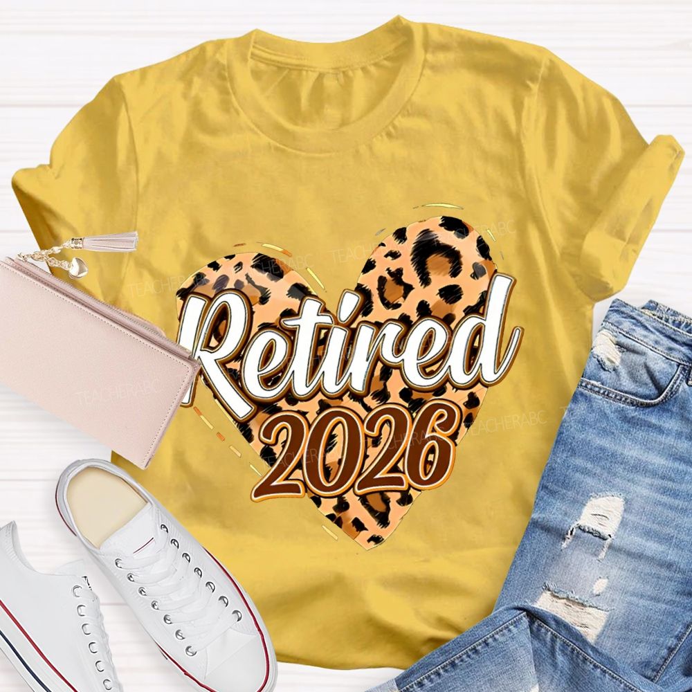 Retired 2026 Leopard-Print Heart Teacher T-shirt