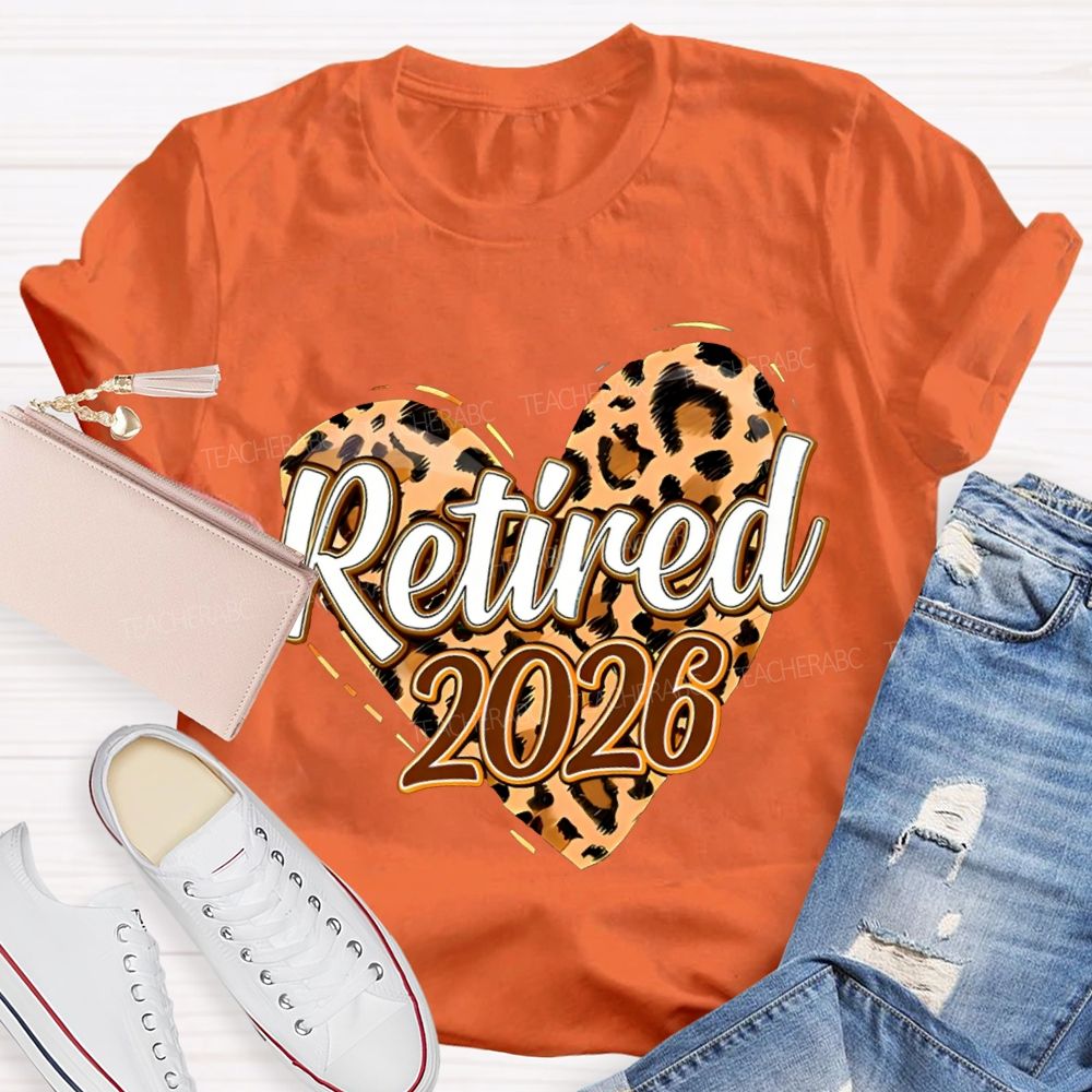 Retired 2026 Leopard-Print Heart Teacher T-shirt