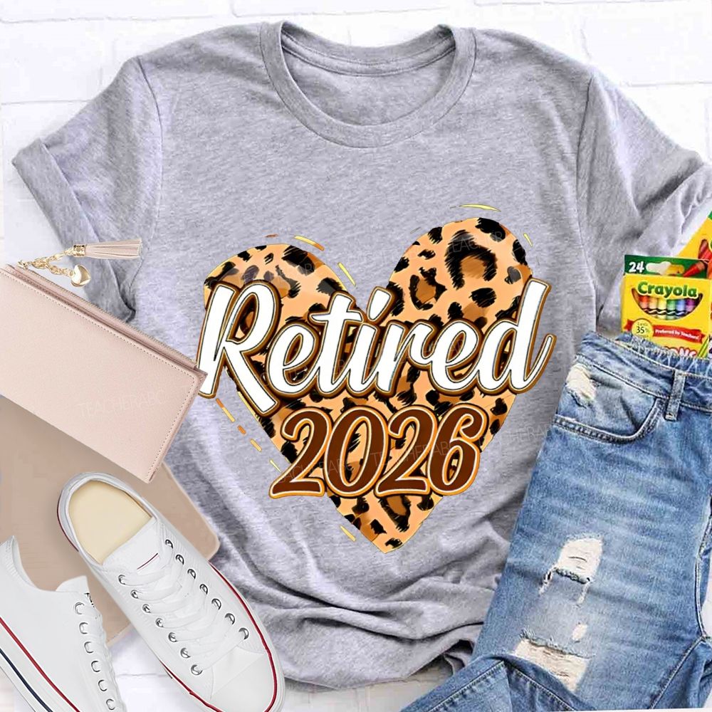 Retired 2026 Leopard-Print Heart Teacher T-shirt