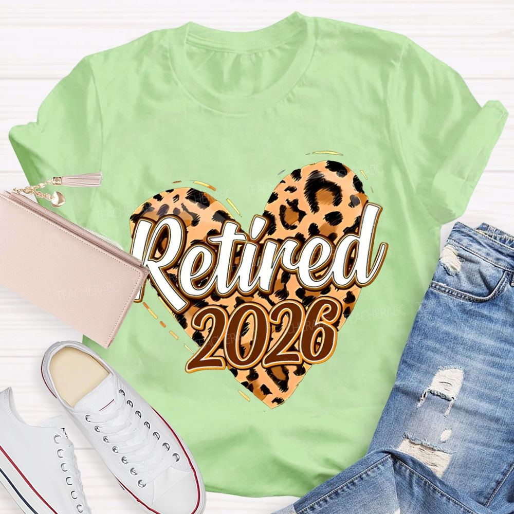 Retired 2026 Leopard-Print Heart Teacher T-shirt