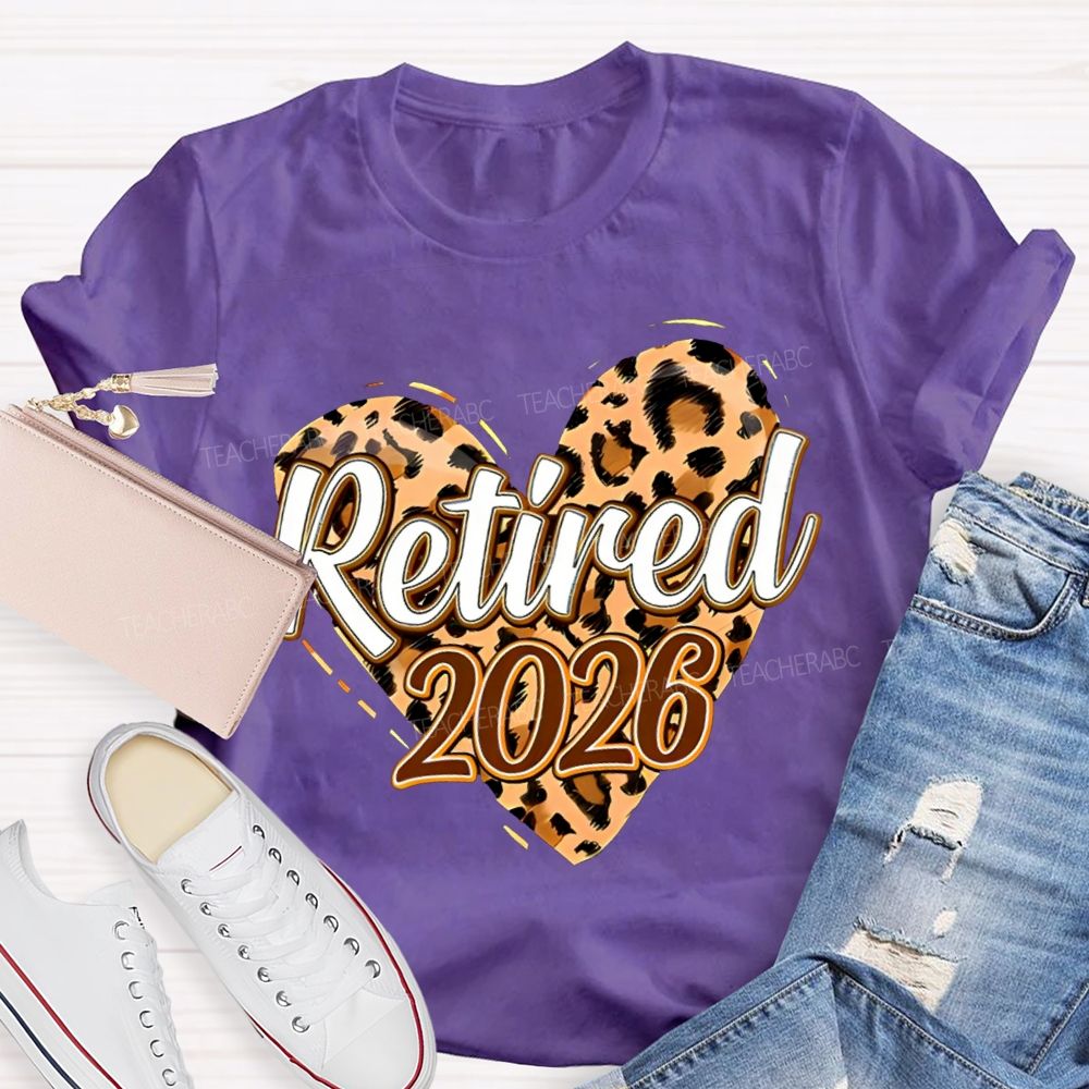 Retired 2026 Leopard-Print Heart Teacher T-shirt