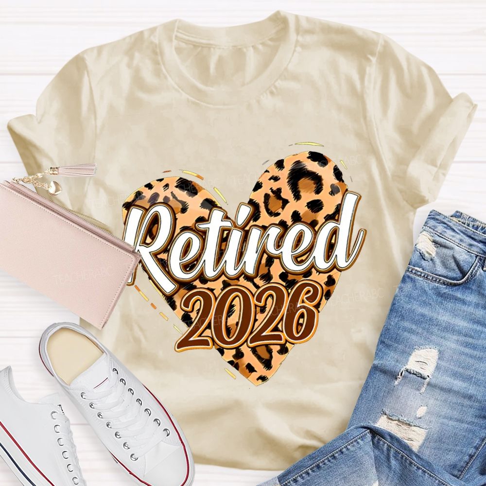 Retired 2026 Leopard-Print Heart Teacher T-shirt