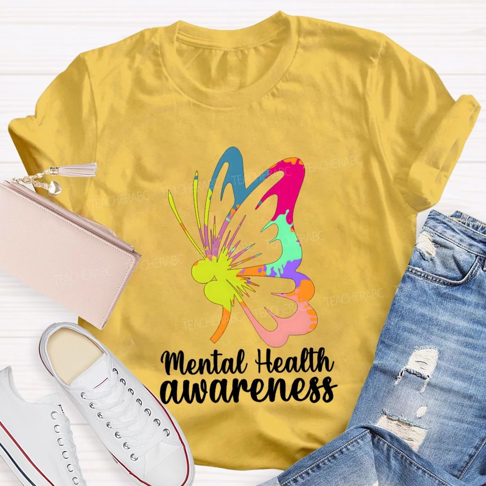Mental Health Awareness Colorful Butterfly Teacher T-shirt