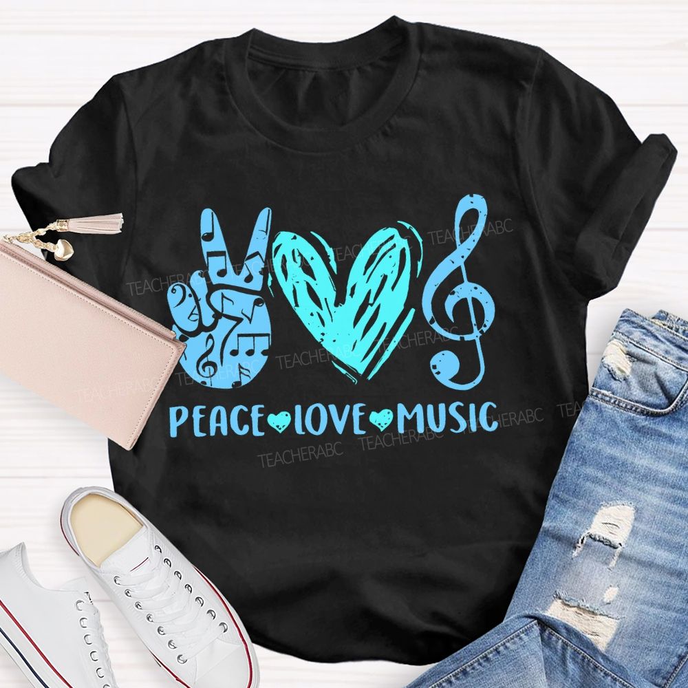 Peace Love Music Graphic Teacher T-shirt