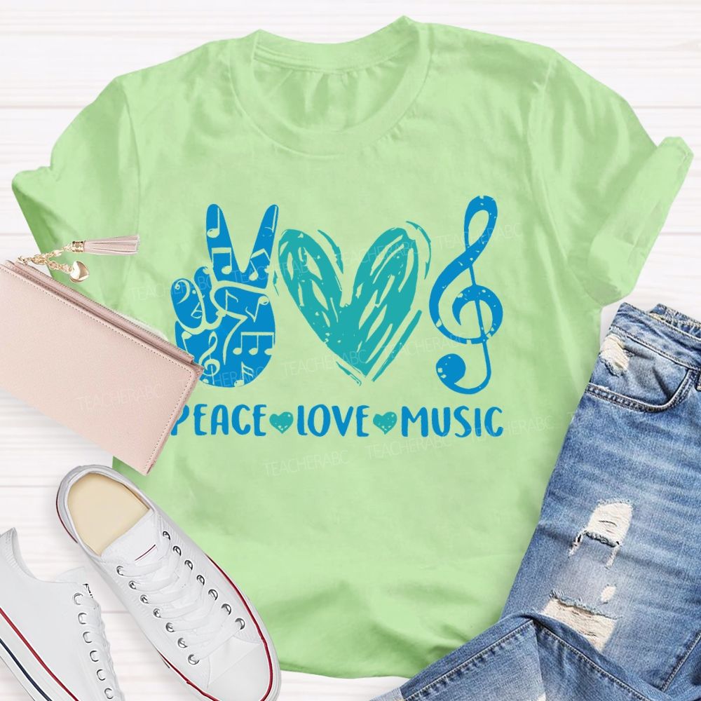 Peace Love Music Graphic Teacher T-shirt