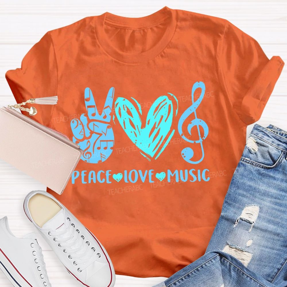 Peace Love Music Graphic Teacher T-shirt