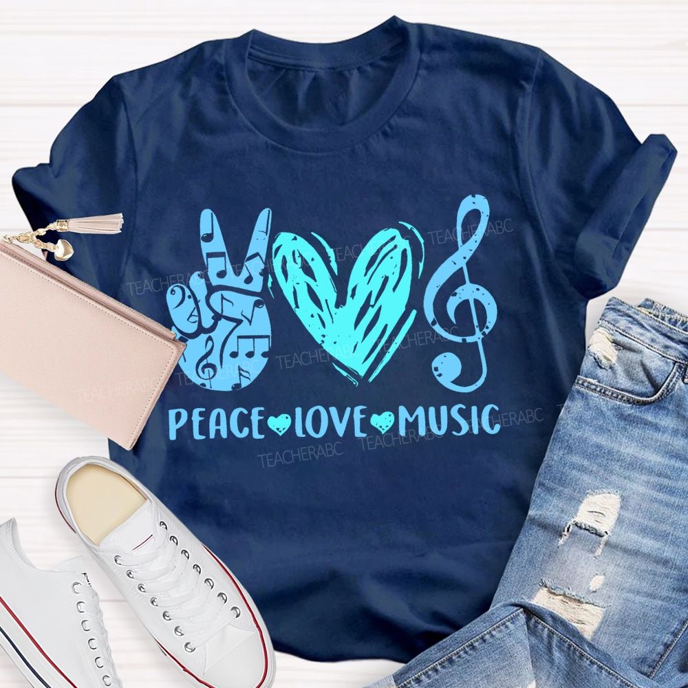 Peace Love Music Graphic Teacher T-shirt