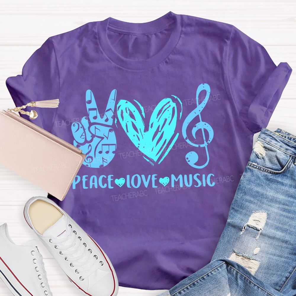 Peace Love Music Graphic Teacher T-shirt