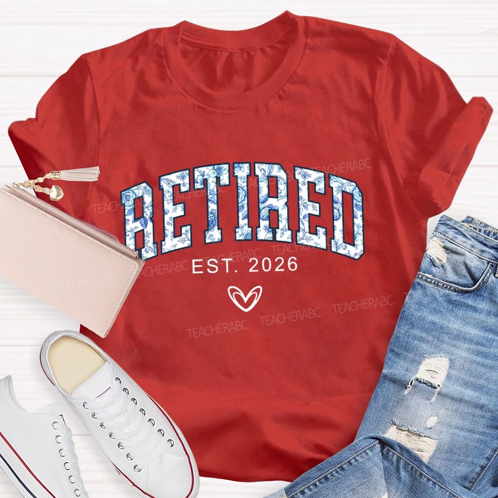 Retired Est. 2026 Flowers Letters Teacher T-shirt