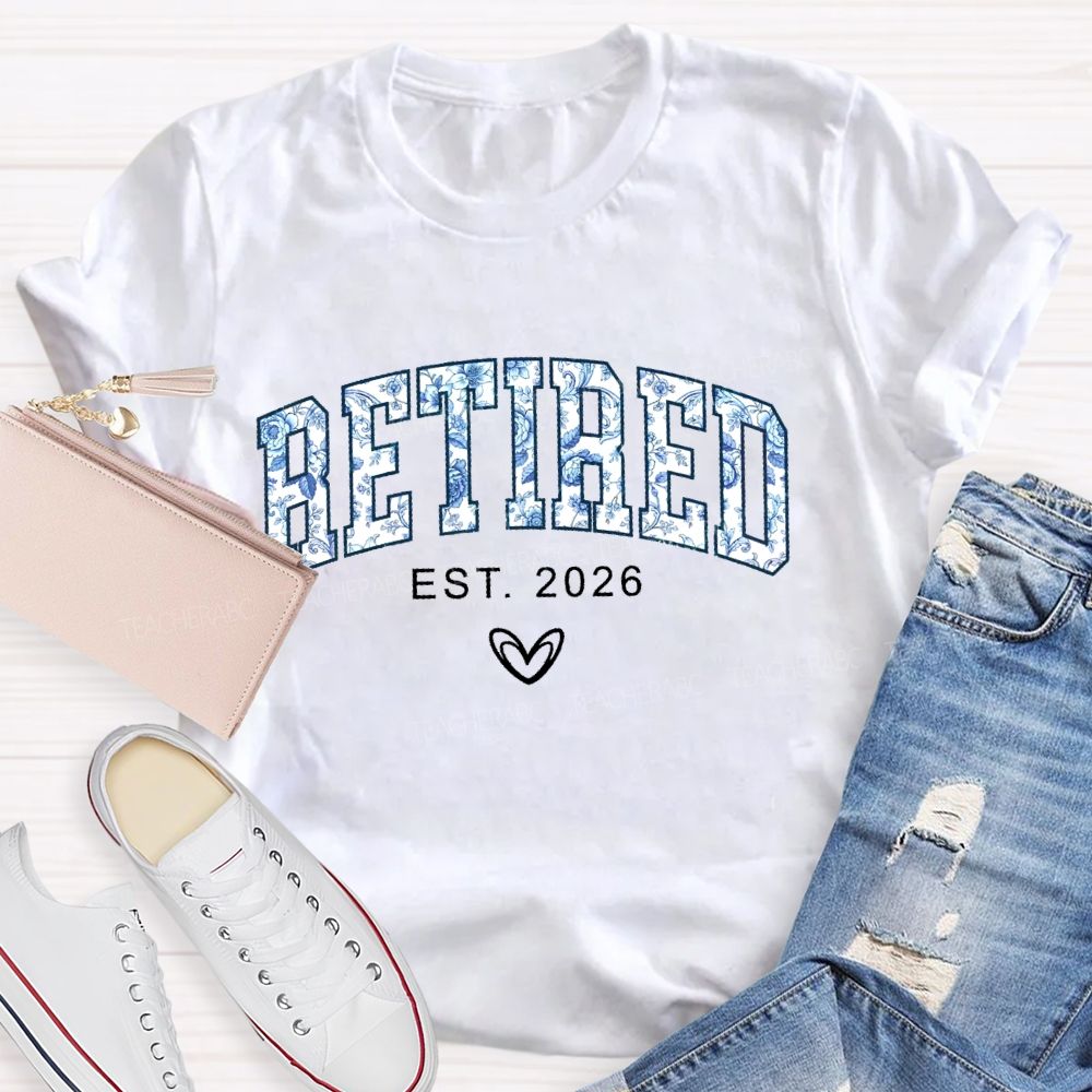 Retired Est. 2026 Flowers Letters Teacher T-shirt