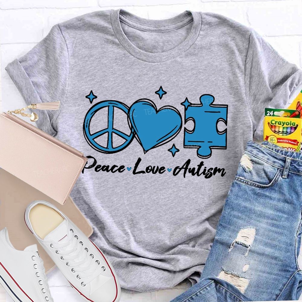 Peace Love Autism Pattern Teacher T-shirt