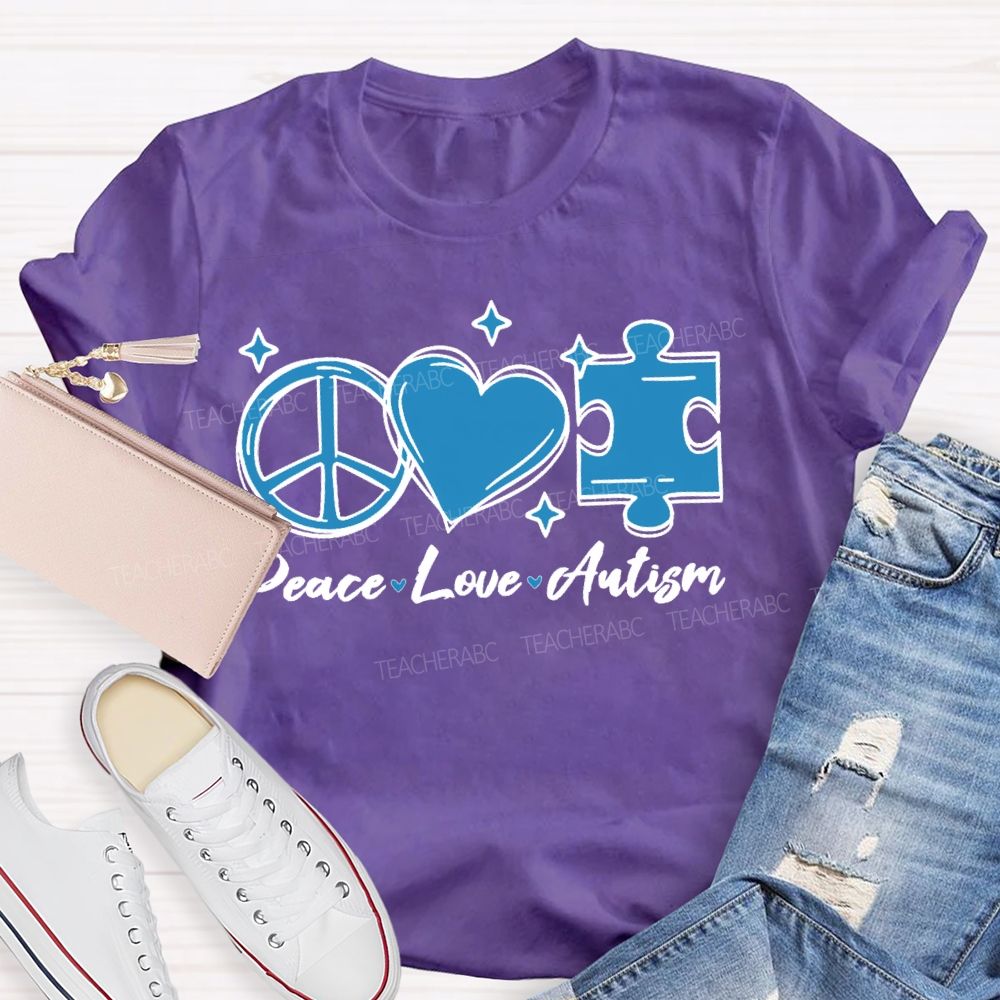 Peace Love Autism Pattern Teacher T-shirt