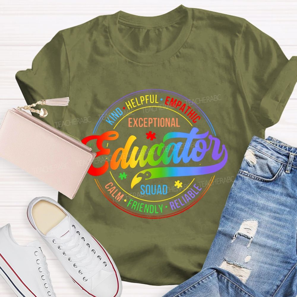 Exceptional Educator Squad Colorful Letters Teacher T-shirt