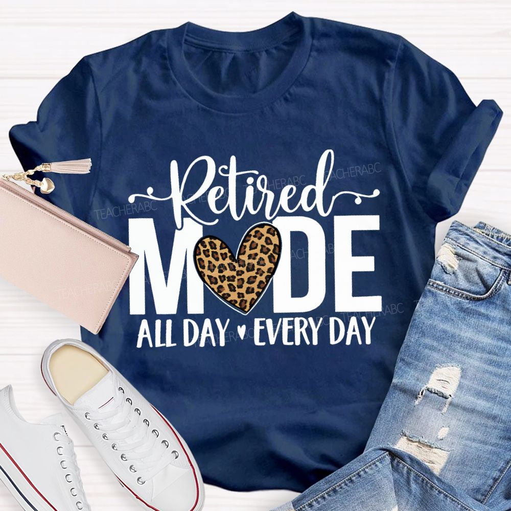 Retired Mode All Day Every Day Leopard Print Heart T-shirt
